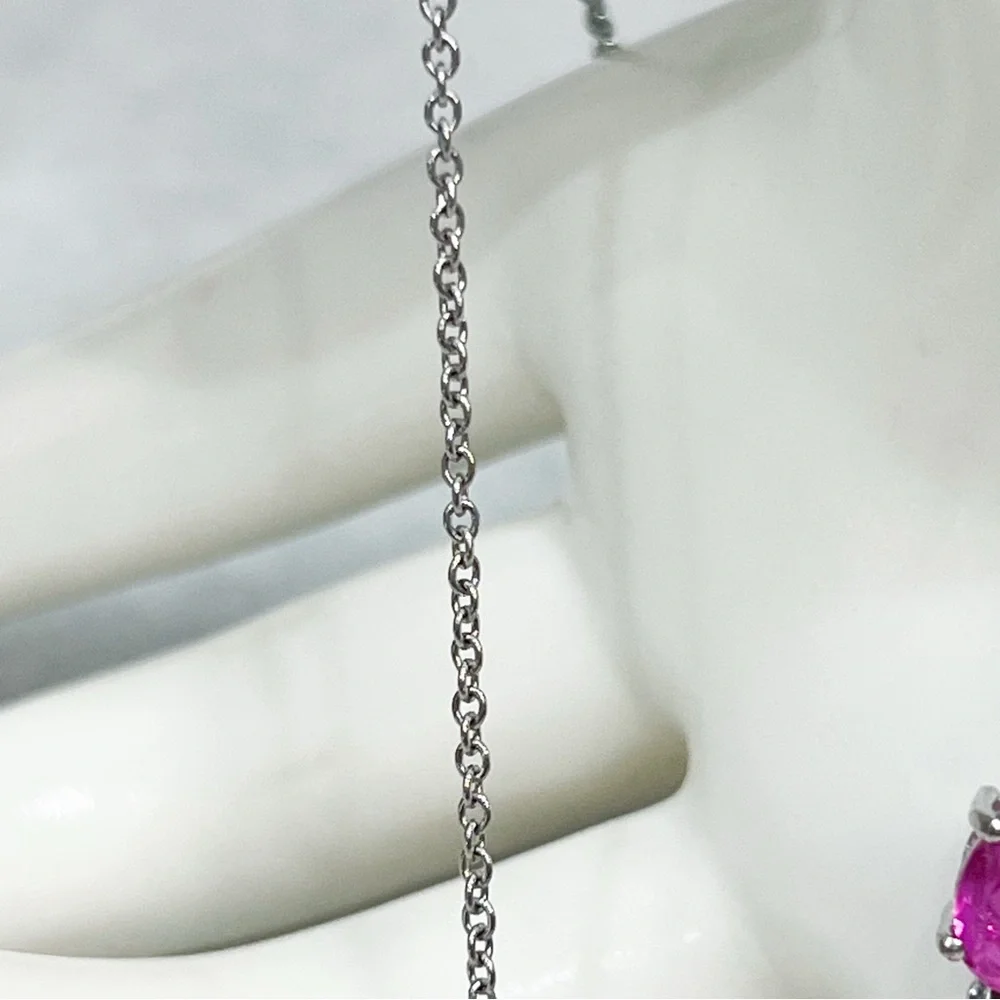 Radiant Orchid Quartz White Zircon Silver V Drop Necklace w/ Extender - Picture 9 of 15